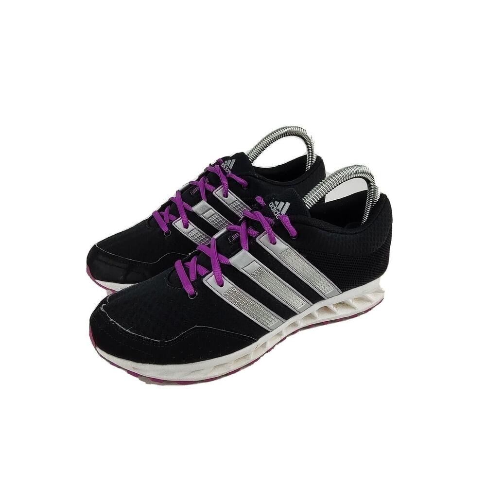 Adidas Womens Running Shoes Black Purple Silver Mesh Athletic‎ Sneakers